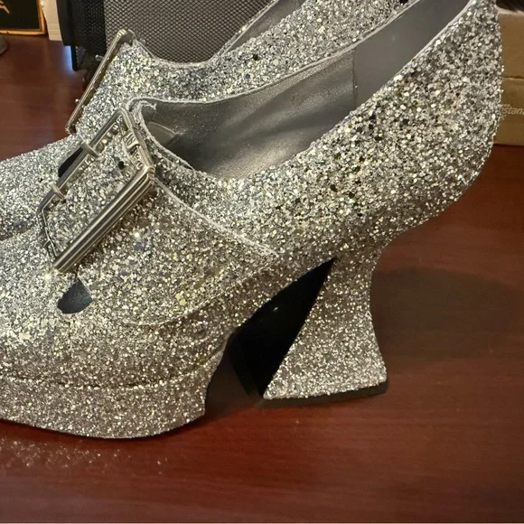 Silver Glitter Women's Shoes- 30th Anniversary addition Mega Munster Buckle Shoe - Picture 2 of 6